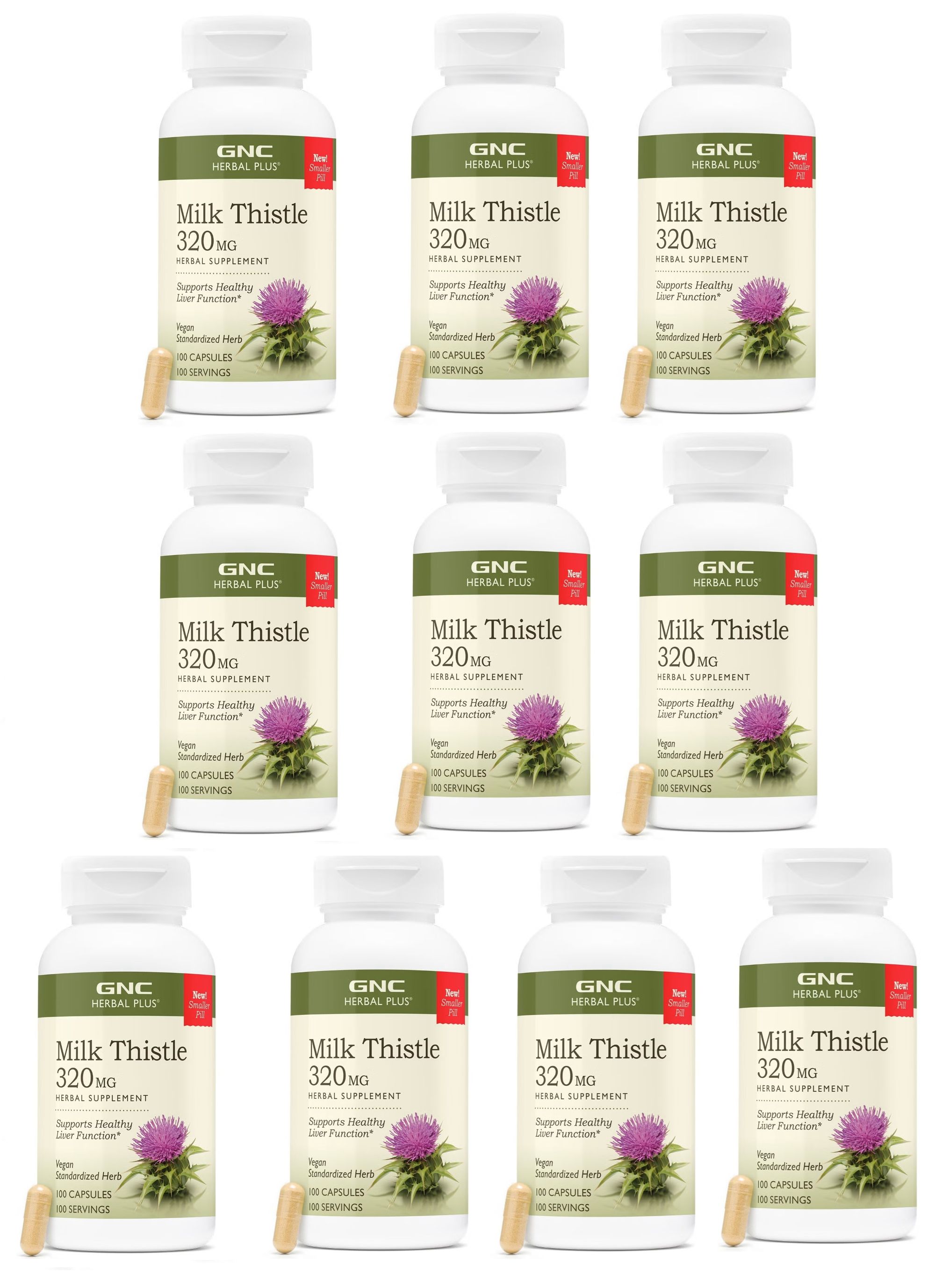 GNC Herbal Plus Milk Thistle, Vegetarian Capsules 100 ea x 10